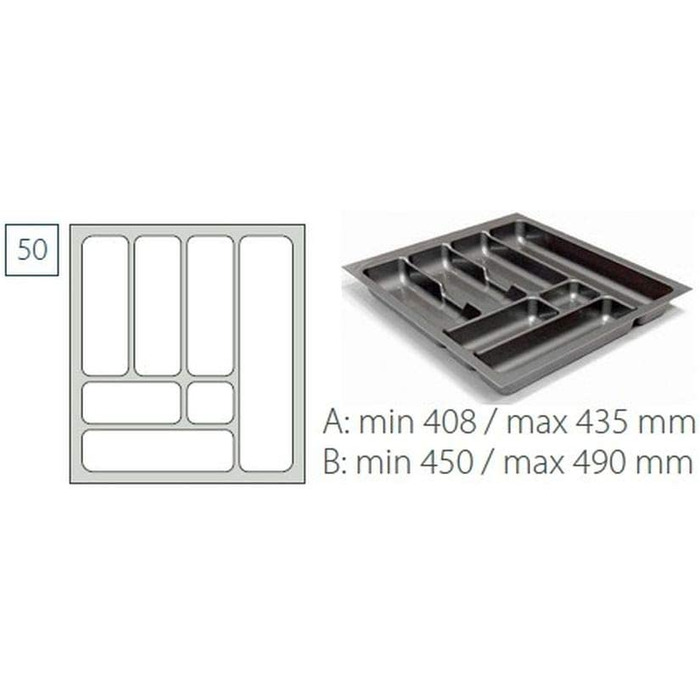 Вставка для столових приладів висувний ящик для столових приладів Comfort Universal / / Розмір 810-835 мм / сріблясто-сірий (для висувних ящиків 50-х років)