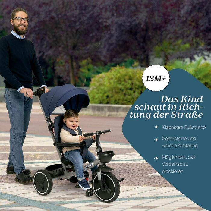 Триколісний велосипед Chicco 4-в-1: від 6 місяців до 4 років, блакитний. Знімний капюшон, EVA колеса, телескопічна ручка, компактне складання, педалі вільного ходу.