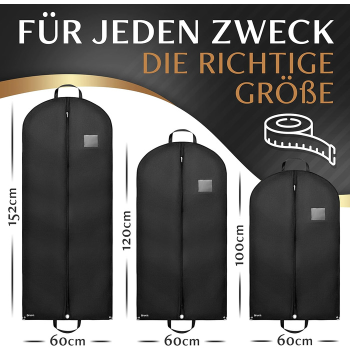 2x Чохол для одягу Bruce.® Kurz 120x60 см + 1 чохол для взуття – Якісний захист для костюмів, піджаків, суконь та одягу – 120GSM – Ідеально для подорожей та зберігання