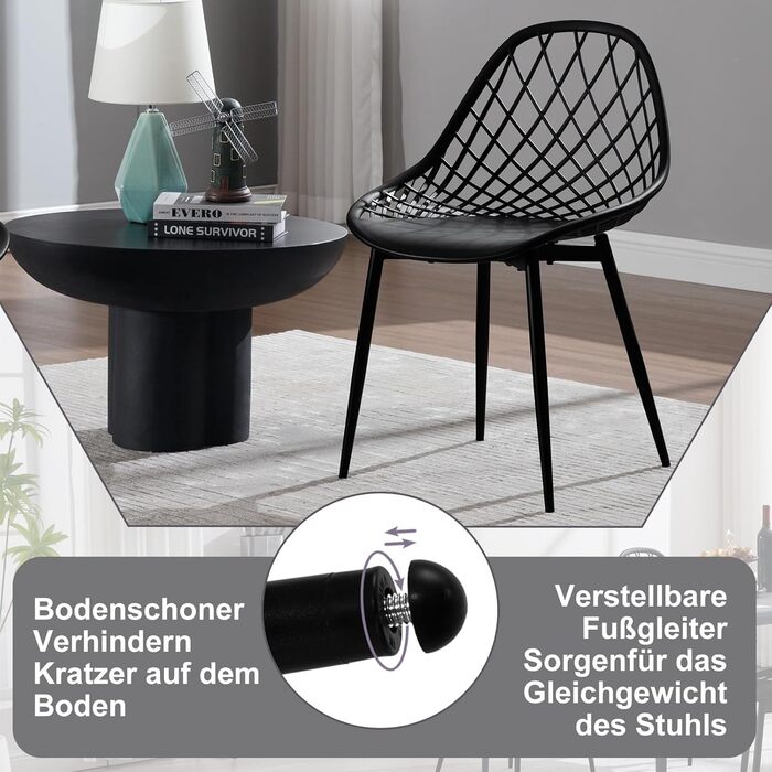 Стільці для їдальні та кухні, сучасний скандинавський дизайн, білий пластиковий стілець з металевими ніжками, набір 4 шт. (K0018EZS-4)