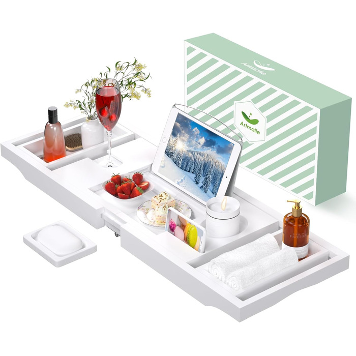 Підставка для ванни Artmalle, складаний столик з бамбука з тримачем для книги та келиха, мильниця в подарунок, для спа-салонів та читання