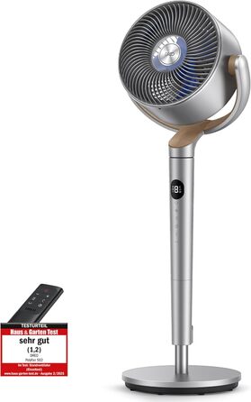 Вентилятор підлоговий Dreo з тихим мотором 20dB, 120° осциляція, дальність 26м, 1200 м³/год, 102 см, 3 режими, 8 швидкостей, срібний
