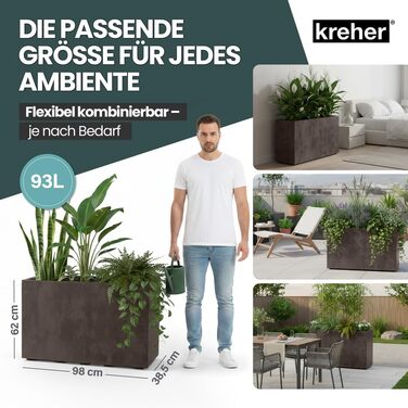 Плантатор Kreher XL Millennium: різні розміри та кольори. Імітація натурального каменю (коричневий, бежевий, антрацит, сірий). З міцного пластику. Роздільник простору (прямокутний)