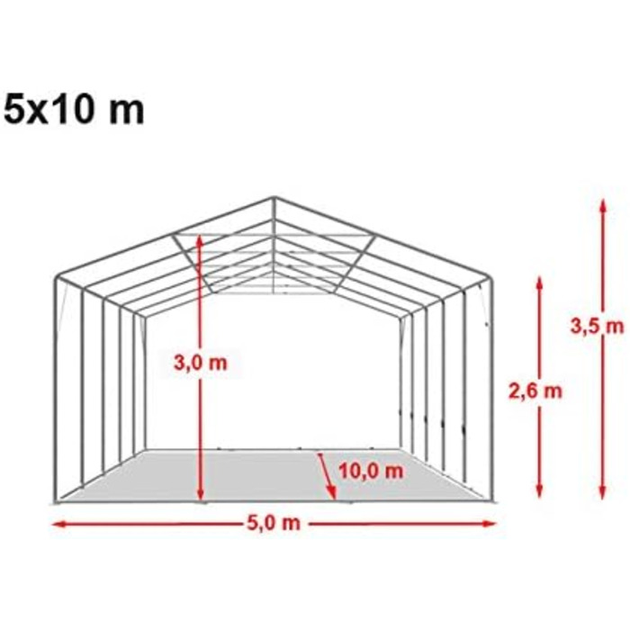 Намет для заходів Festzelt XXL: білий павільйон 5x10 м, висота 2,6 м, матеріал PVC, водонепроникний