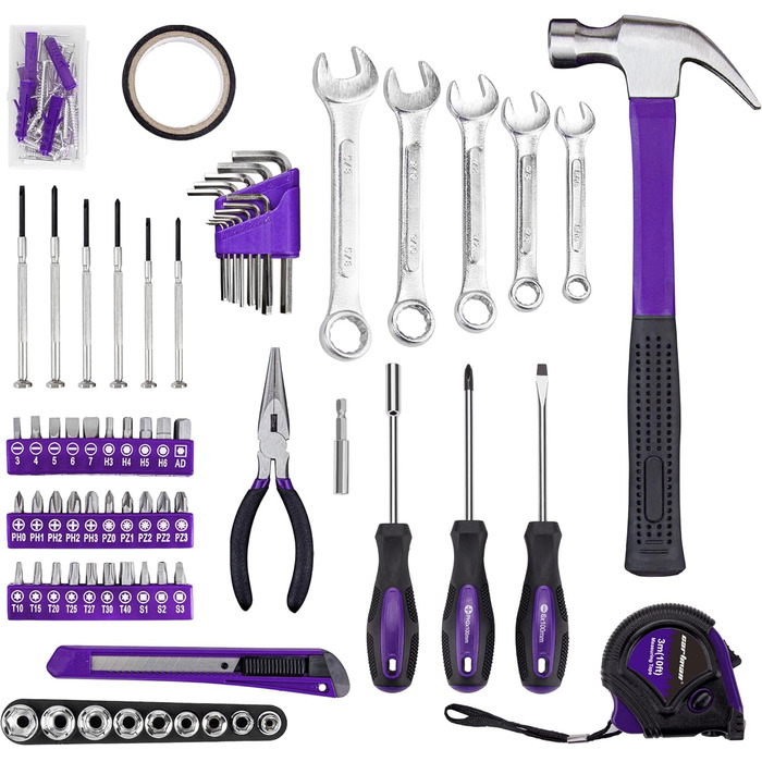 Набір інструментів CARTMAN 148 предметів для дому в пластиковому кейсі, синьо-фіолетовий