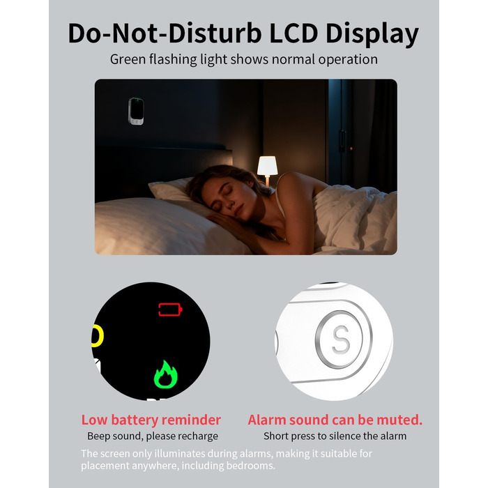 Детектор CO YEREADW 3-в-1: портативний детектор вуглекислого газу з індикатором температури та вологості, для дому, кемпінгу, 1 шт.