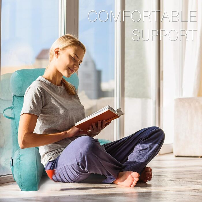 М'яке крісло-мішок для читання з велюру, для дорослих, з підтримкою спини та підлокітниками, з кишенею та знімним чохлом (кава) (синій/зелений)