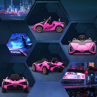 Дитячий електромобіль Lamborghini SIAN 12V з пультом, музикою, світлом, металевий, рожевий, для дітей 37-60 місяців, 108x62x40 см
