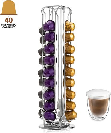 Тримач капсул MaxMiuly поворотний для кавових капсул Nespresso, дозатор капсул обертається для 40 капсул OriginalLine, підставка для кавових капсул аксесуари чорний міцний (світло-сріблястий 40)