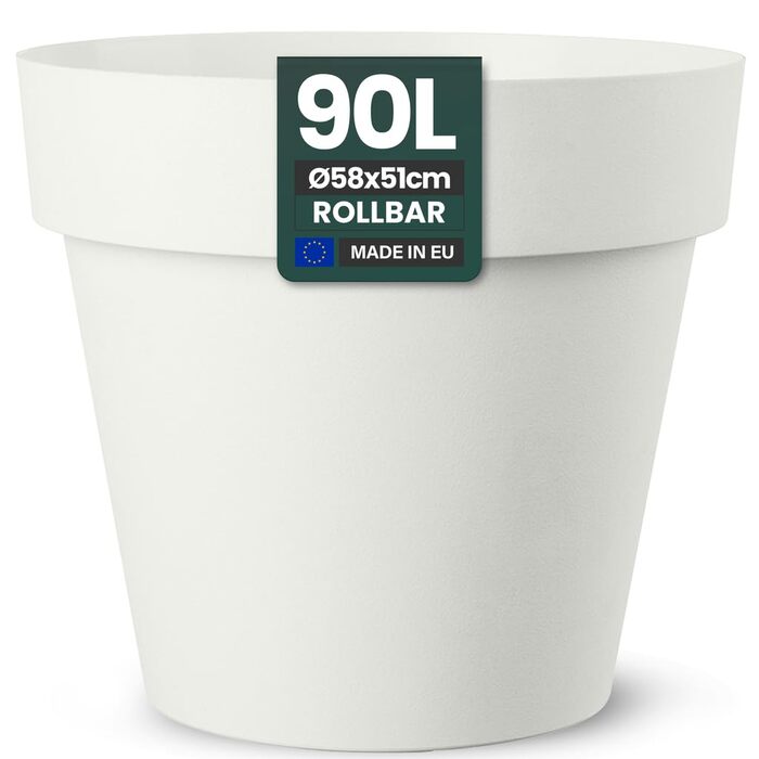 Крехер XXL круглий горщик для рослин / квітник з діаметром 79 см / 58 см, з роликами! Чудовий акцент для саду, тераси, ресторанів та комерційних приміщень! (Білий, XL-діаметр 58 см)