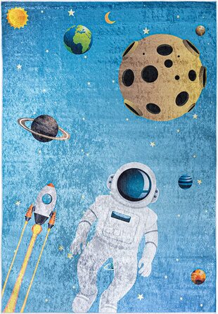 Килим для дитячої кімнати Mazovia астронавт космос 140х200 см синій