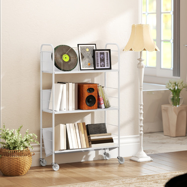 Стелаж для зберігання з 3 ярусами, на колесах, іграшковий стелаж для дитячої кімнати, 69 x 26 x 108 см, білий