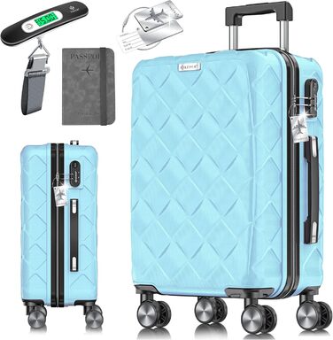 Чемодан KESSER® 84L з ABS-пластику з кодовим замком, вагами та аксесуарами для подорожей | Валіза на колесах для бізнесу та відпочинку, блакитний, 66 см