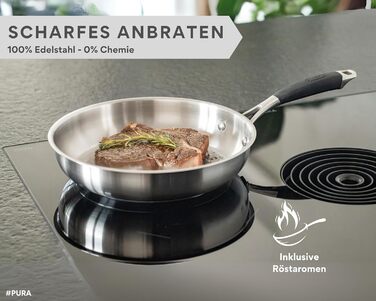 Набір сковорідок з нержавіючої сталі PURA 20, 24, 28 см – без покриття PTFE/PFOA, для індукції та всіх плит