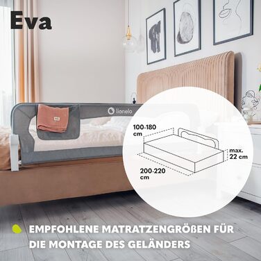 Бортик для ліжка Lionelo Eva захисний, 150 см, бежевий - сітка, складаний (180°), легкий монтаж