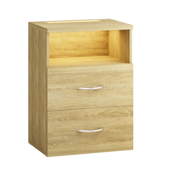 Нічний столик Casaria® з LED-підсвічуванням, 40x8x55 см, дерево, 1 шт., колір дуб. Підходить для спальні та вітальні.