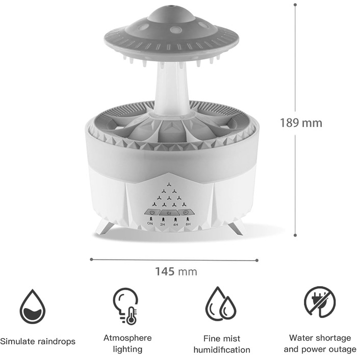 Аромадифузор MeYuxg 350 мл, зволожувач дощової хмари Лампа з дощовими грибами з 7 кольоровим світлом, зволожувач фонтану-дифузора для спальні, офісу, йоги