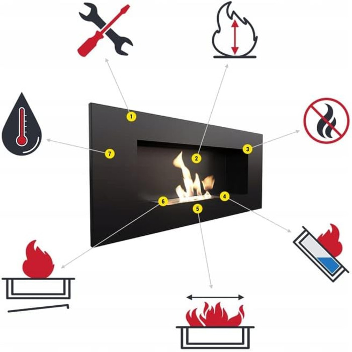 Камін на біоетанолі KRATKI Charlie для приміщень, настінний, сертифікований TV, 588 см, чорний