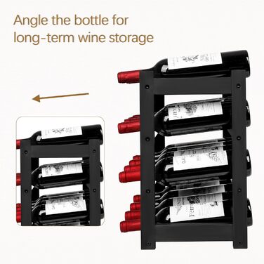 Стійка для вина VASMIA з бамбука, 3-ярусна, на 12 пляшок, для кухні/спейсерії, білий (чорний)