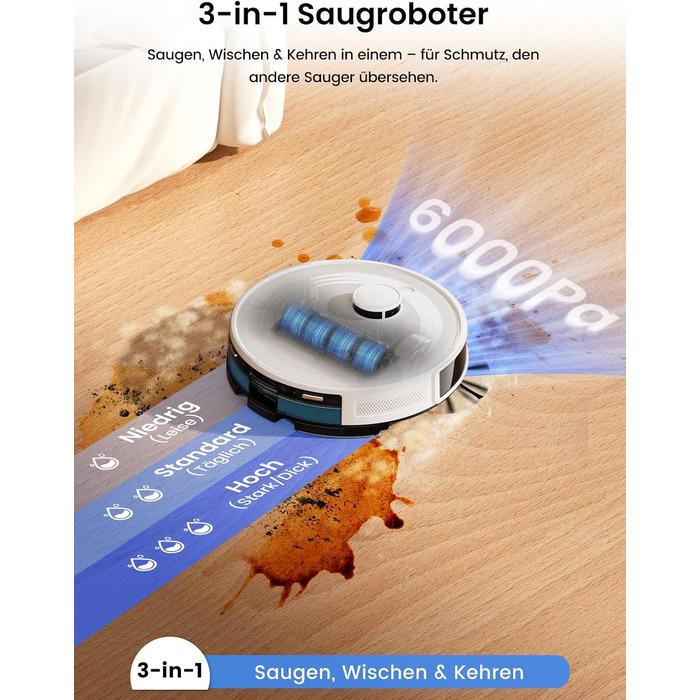 Робот-пилосос LEFANT M2Plus з функцією миття підлоги, 6000Pa, станція самостійної очистки, LiDAR-навігація, ідеальний для видалення шерсті тварин