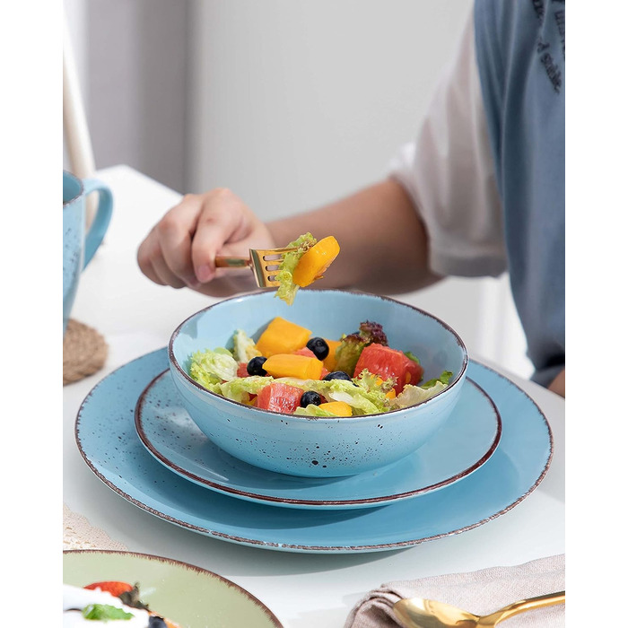 Комбінований обідній сервіз, набір порцелянового посуду Navia, обідній сервіз із 32 предметів, вінтажний вигляд, природний дизайн (набір із 48 предметів, Navia-14)