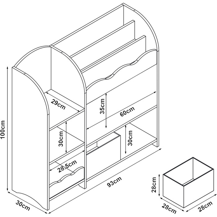 Дитяча полиця для іграшок Lysekil від en.casa: полиця-шафка для книг та іграшок, 100 x 93 x 30 см, з 2 коробками для зберігання, блакитний колір