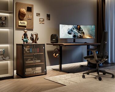 FITUEYES HiFi стійка з скляними дверцятами, стіл для програвача з захисним оснащенням, регульовані полиці для програвача та стереосистем, 66x65x81 см