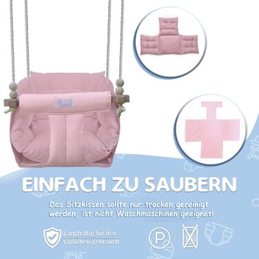 Дитяча гойдалка для дому та саду з бука, рожева. Максимальне навантаження 25 кг. Комплект кріплення