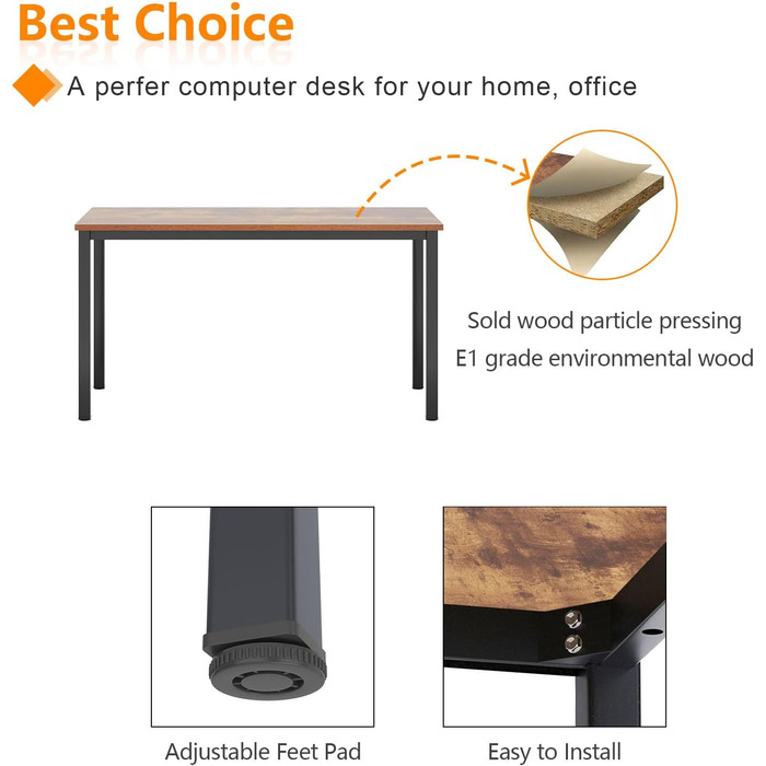 Комп'ютерний стіл SogesHome 120x60 см, дуб та чорний, для дому та офісу