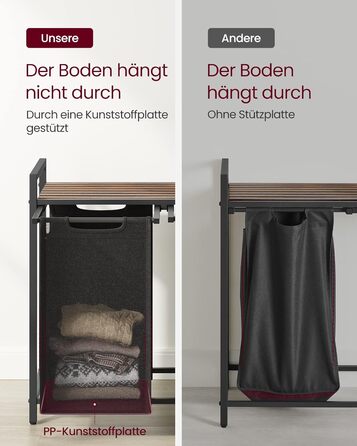 Кошик для білизни VASAGLE з 2 відділеннями, 92 л, чорний + вінтажний коричневий, 73 x 33 x 72 см