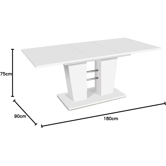 Розсувний стіл - обідній стіл з синхронним висуванням, 140-180 х 75 х 90 см, білий, кромка ABS 22 мм