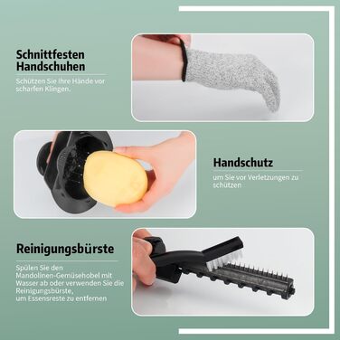 Мандоліновий ніж, 7-в-1, набір для нарізки овочів: овочерізка, тертка для картоплі, цибулі, огірків, капусти, рукавички та щітка для чищення