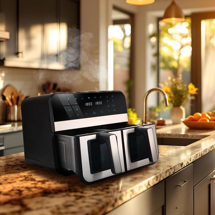 Фритюрниця повітряна LEHMANN XXL з 2 камерами (9л) - 13 програм, Touchscreen, антипригарне покриття