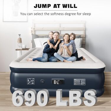 Надувний матрац NALONE для 2 осіб з самонадуваємою системою та вбудованим насосом, для кемпінгу та дому (Queen Size)