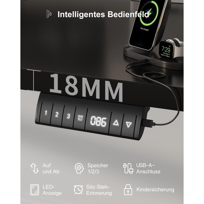 Регульований стіл Homall 200x80 см з USB-портом, електричний, з органайзером для кабелів, пам'ять позицій, для комп'ютера, чорний