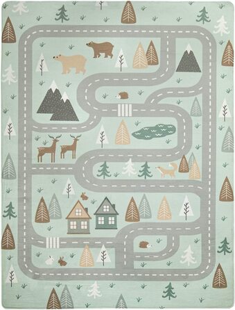 Домашній килим TT для дитячої кімнати, дитячий килимок, дорожній килимок із зображенням тварин, лісовий будиночок для хлопчика, колір бірюзовий, Розмір 120x160 см