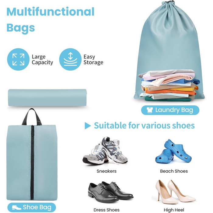 Набір органайзерів для одягу в дорогу Packing Cubes для валізи, 10 шт, блакитно-зелений