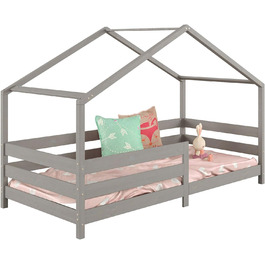 Ліжко для дому IDIMEX RENA з масиву сосни в красивому ліжку Монтессорі із захистом від падіння, стійке дитяче ліжечко 90 х 200 см (сірий)