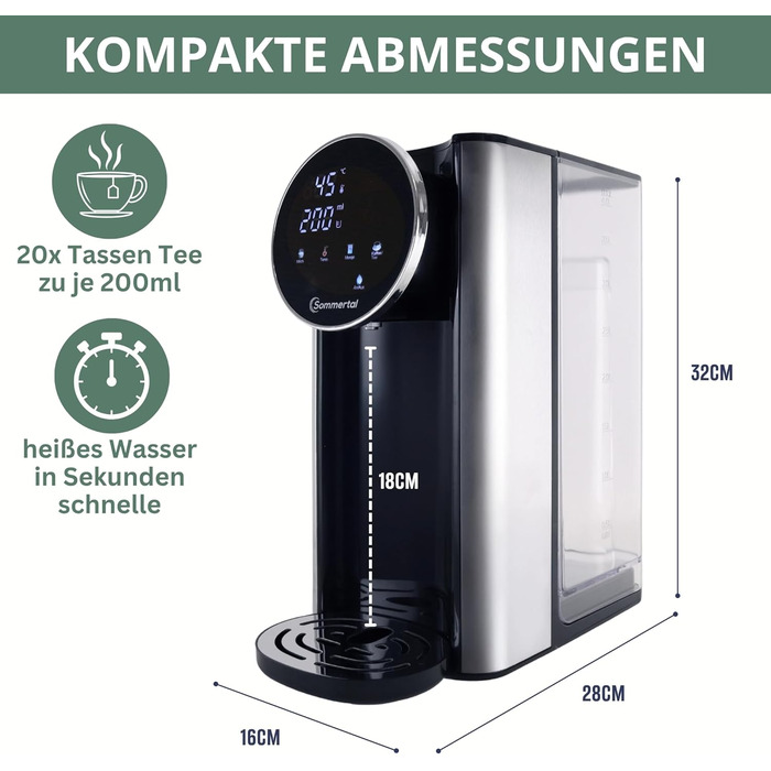 Гарячий водопостачальник Sommertal HW400 Businessline XXL: миттєва вода 45-100°C, 4L бак, сенсорний дисплей, функція дитячого харчування