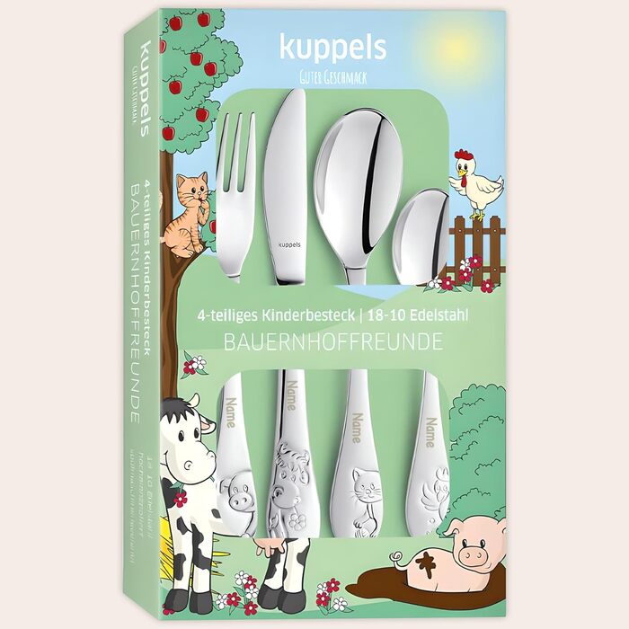 Дитячий набір посуду Kinderbesteck з гравіюванням імені, від 3 років, подарунок на хрещення/день народження, посуд для дітей, фермерський стиль