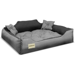 Ліжко для собак і кішок KingDog з мікрофібри з двома подушками Подушка для собак кошик для собак ліжко для домашніх тварин миється водонепроникний матеріал (внутрішні розміри 40x30 см / Зовнішні розміри 55x45 см, сірий / чорний)