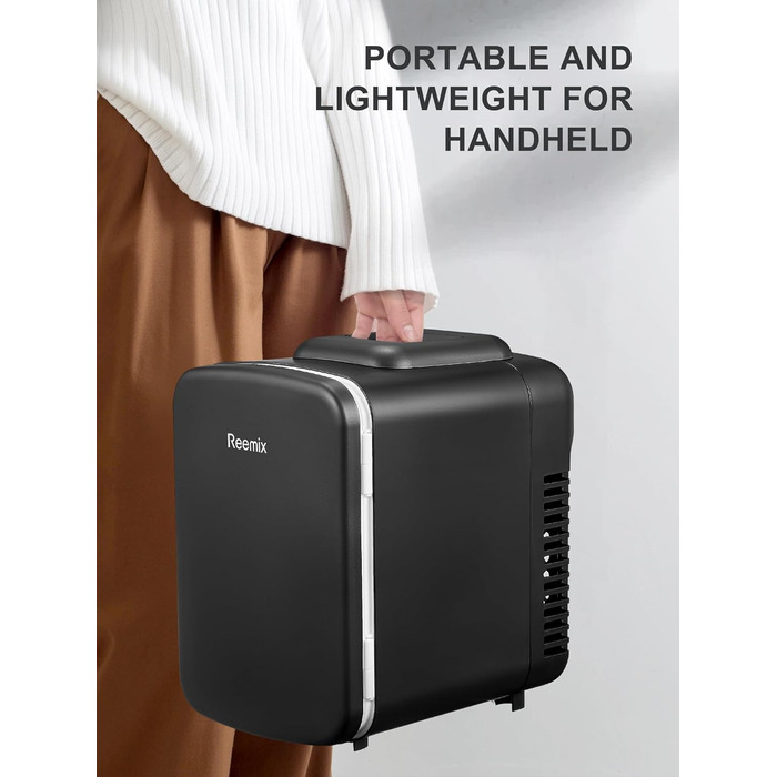 Міні-холодильник Reemix 4L/6 банок, портативний, для косметики, напоїв, їжі, чорний