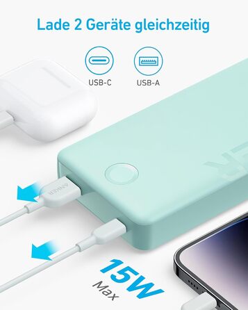 Пауербанк 20 000 мАг, USB-C, 15 Вт, для iPhone/Galaxy, зелений, 20K II