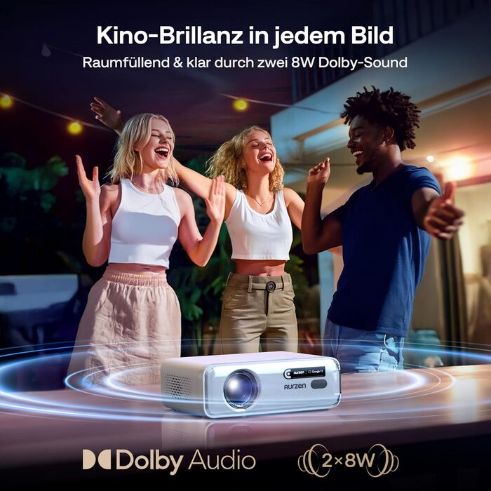 Aurzen Eazze D1 Smart Beamer: 4K проєктор для дому з Wi-Fi, Bluetooth, Netflix, Dolby Audio, автофокусом та корекцією трапеції. Підтримує Full HD 1080P. Білий (GTV)