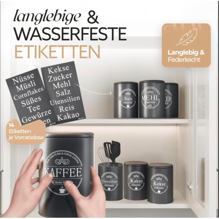 Набір контейнерів для зберігання кави, цукру та борошна IDEALTASTIC® Premium, 3 шт по 500г, герметичні, з нержавіючої сталі