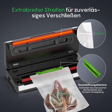 Вакууматор FRESKO Automax V2, автоматичний вакууматор для продуктів 140 Вт, подвійний гарячий шов, режими «сухий/вологий», чорний