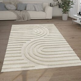 Домашній килим Paco з високим ворсом для вітальні, кошлатий 3D, вінтажний вид в стилі етно-бохо, мякий, розмір колір (160x220 см, кремовий 7)