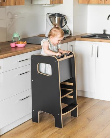 Дитячий навчальний стільчик Монтессорі з перекладиною – білий кухонний помічник, підставка для малюків, безпечна та надійна, з фіксатором, регульована висота, улюблець батьків, сучасний та стійкий Model 4 - Білий (Model 4 - Чорний)
