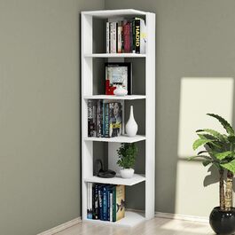 Книжкова шафа кутова настінна полиця з полицями - для вітальні, офісу - біле дерево, 41,8 x 41,8 x 160,8 см