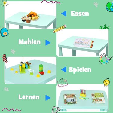 Дитячий столик та 2 стільчики DREAMADE, зелений комплект для навчання, їжі та ігор. Дитячі меблі з пластику для дівчаток та хлопчиків, 3 предмети, заокруглені кути